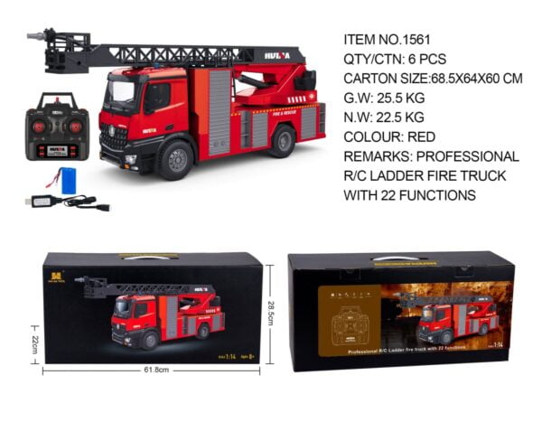 Toy Distributor China High Quality Huina 1/14 1561 22Ch 2.4GHz RC Engineering Rc Fire Truck - Image 6