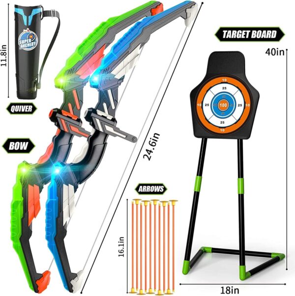 Toy Supplier China Kids Outdoor Toys Bow and Arrow Toy 2-Pack LED Light Up Archery Set with 20 Suction Cup Arrows and Standing Target - Imagem 6