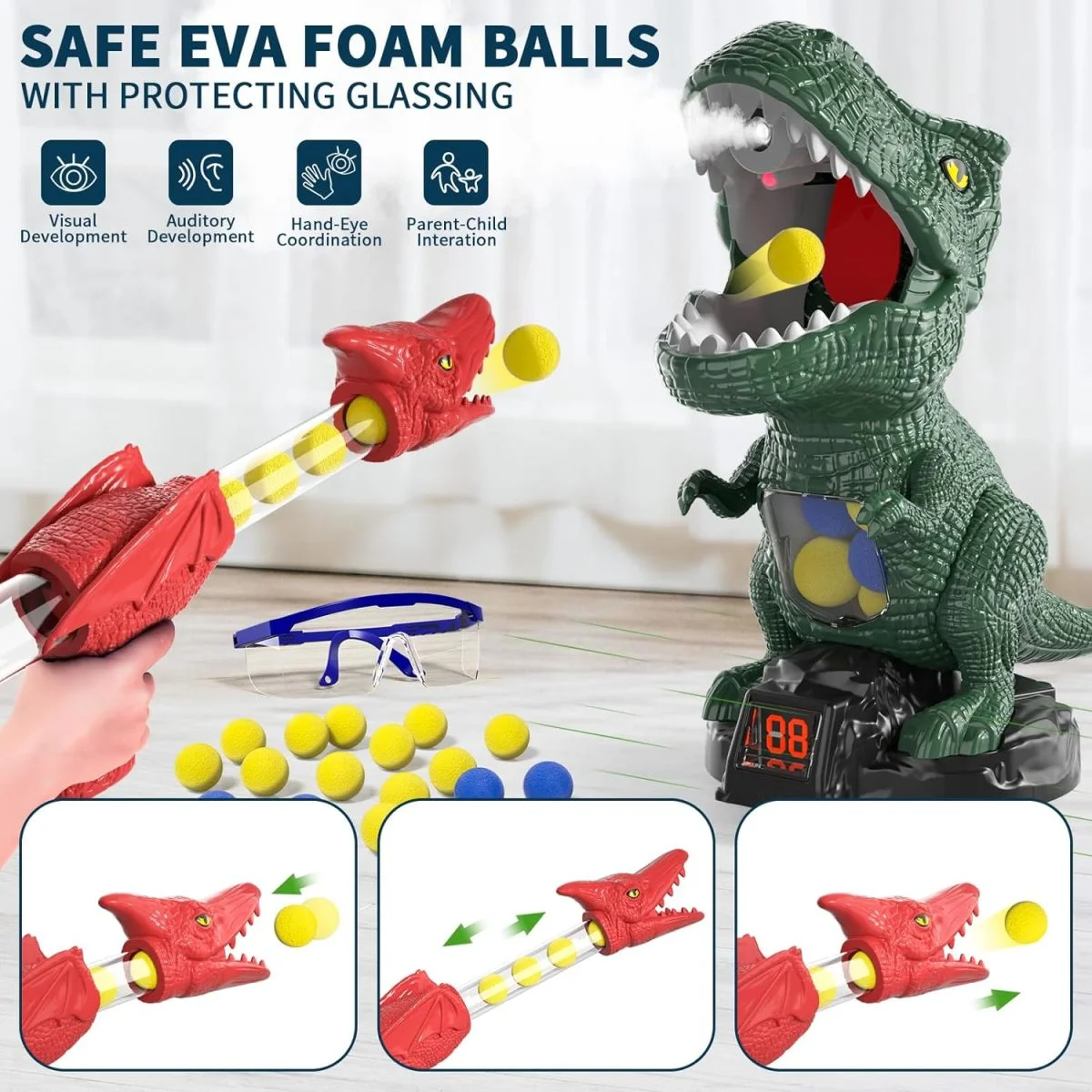 Bulk Toy Orders Children's Moveable Dinosaur Foam Soft Bullet Gun Dinosaur Shooting Game Toys for Kids - 영상 4