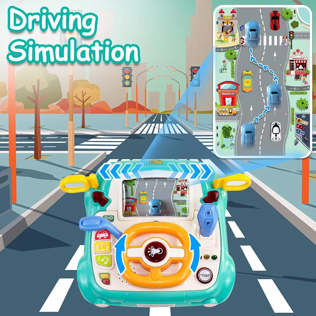 Grande volume de ordens de brinquedo crianças aprendizagem simulação condução plástico musical bebê carro crianças brinquedo meninos carro volante brinquedo - Imagem 2