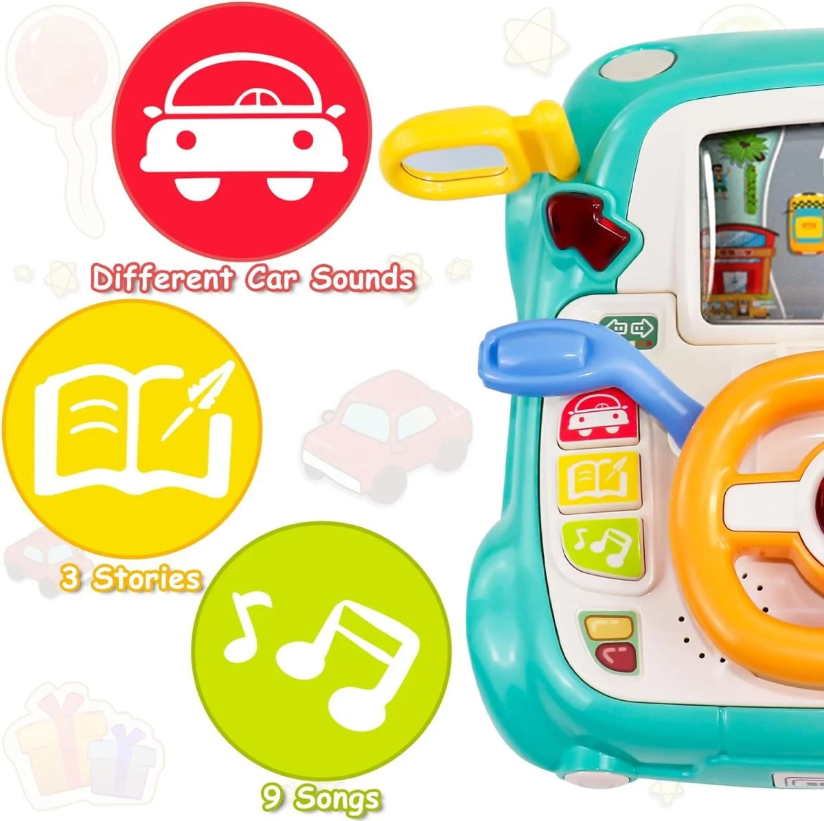 Grande volume de ordens de brinquedo crianças aprendizagem simulação condução plástico musical bebê carro crianças brinquedo meninos carro volante brinquedo - Imagem 3