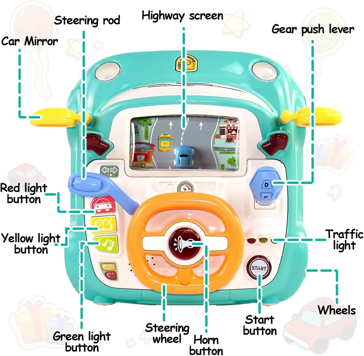 Grande volume de ordens de brinquedo crianças aprendizagem simulação condução plástico musical bebê carro crianças brinquedo meninos carro volante brinquedo - Imagem 4