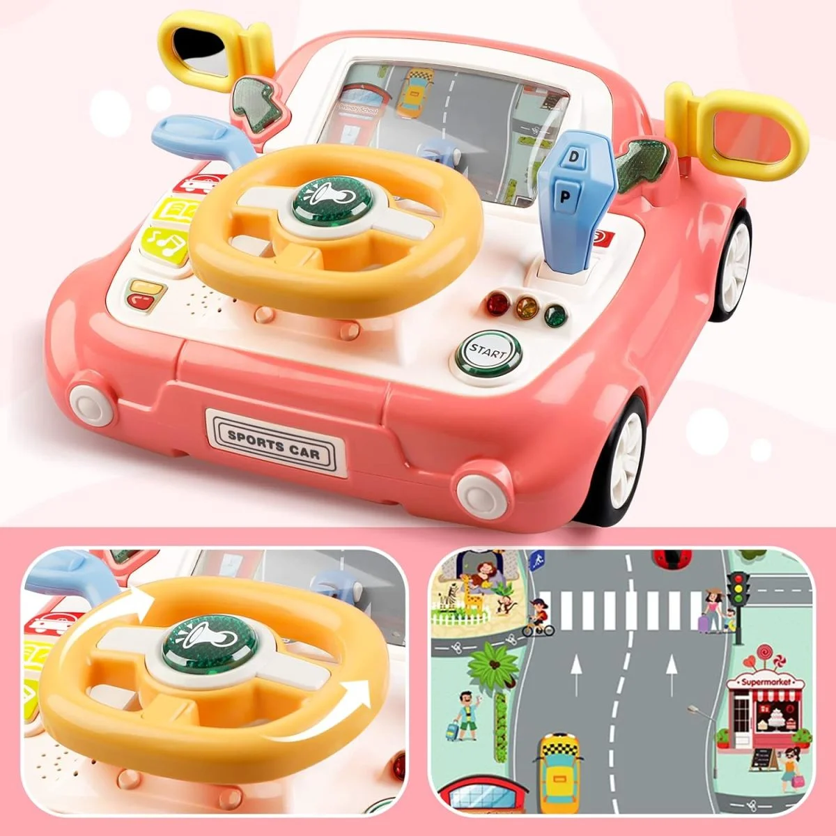 Grande volume de ordens de brinquedo crianças aprendizagem simulação condução plástico musical bebê carro crianças brinquedo meninos carro volante brinquedo - Imagem 5