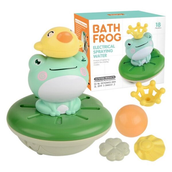 Certified Toy Manufacturer Wholesale Electric Spray Water Floating Rotation Swimming Sprinkler Shower Game Baby Frog Bath Toy