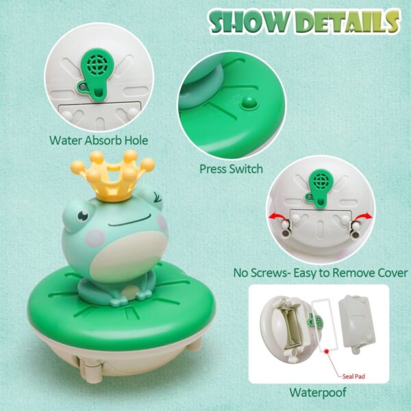 Certified Toy Manufacturer Wholesale Electric Spray Water Floating Rotation Swimming Sprinkler Shower Game Baby Frog Bath Toy - Image 4