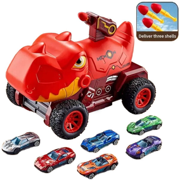 Pedidos de juguetes a granel para niños, transportador de coches de dinosaurios, catapulta de deformación, camión grande, coche de juguete con 3 coches de juguete