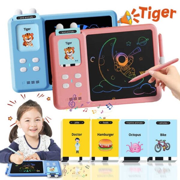 OEM Toy Manufacturer 2-in-1 Educational Learning Machine LCD Writing Drawing Tablet Autism Sensory Toy English Talking Flash Cards