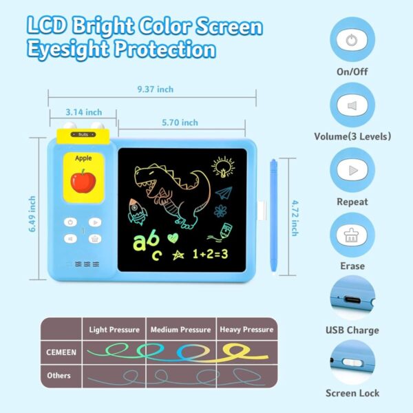 OEM Toy Manufacturer 2-in-1 Educational Learning Machine LCD Writing Drawing Tablet Autism Sensory Toy English Talking Flash Cards - Image 2