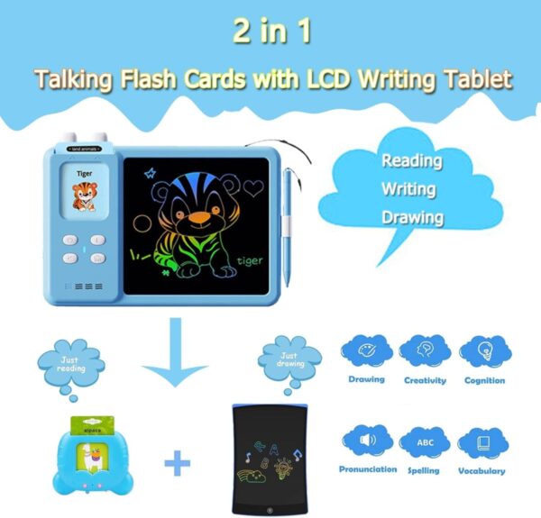 OEM Toy Manufacturer 2-in-1 Educational Learning Machine LCD Writing Drawing Tablet Autism Sensory Toy English Talking Flash Cards - Image 4