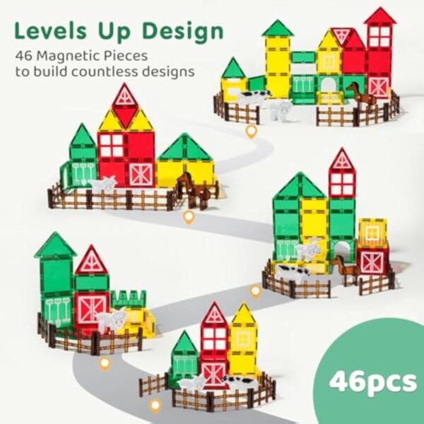 Precios directos de juguetes de fábrica, conjunto educativo Diy para niños, colorido, 46 ​​Uds., juego de bloques de construcción de animales de granja con azulejos magnéticos - Imagen 3