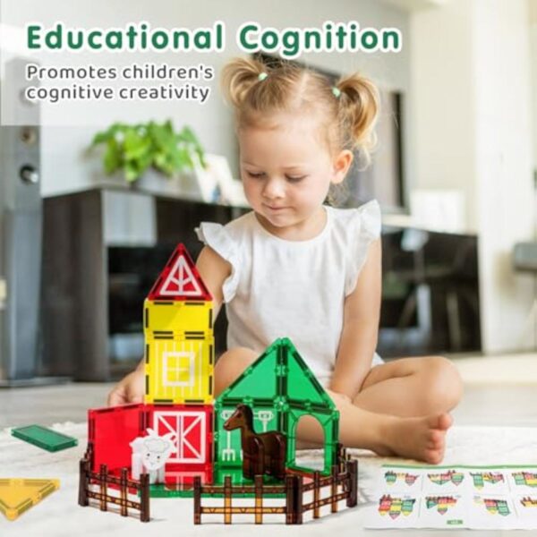 Precios directos de juguetes de fábrica, conjunto educativo Diy para niños, colorido, 46 ​​Uds., juego de bloques de construcción de animales de granja con azulejos magnéticos - Imagen 4