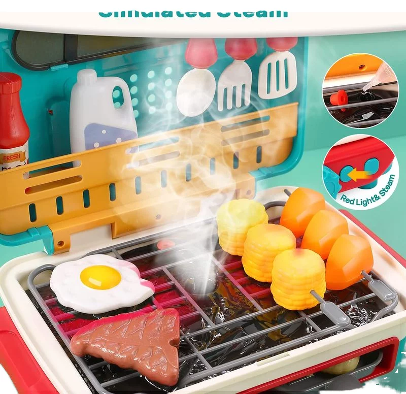 Global Toy Supplier Kitchen Toys Barbecue Grill Kitchen Cooking BBQ Pretend Play Set Toy Color Changing Play Food Dishes Home Appliance Toys - Imagem 2
