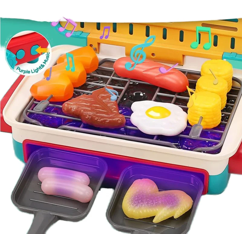 Global Toy Supplier Kitchen Toys Barbecue Grill Kitchen Cooking BBQ Pretend Play Set Toy Color Changing Play Food Dishes Home Appliance Toys - Imagem 3