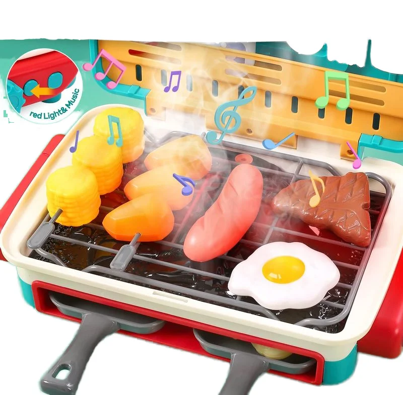 Global Toy Supplier Kitchen Toys Barbecue Grill Kitchen Cooking BBQ Pretend Play Set Toy Color Changing Play Food Dishes Home Appliance Toys - Imagem 4