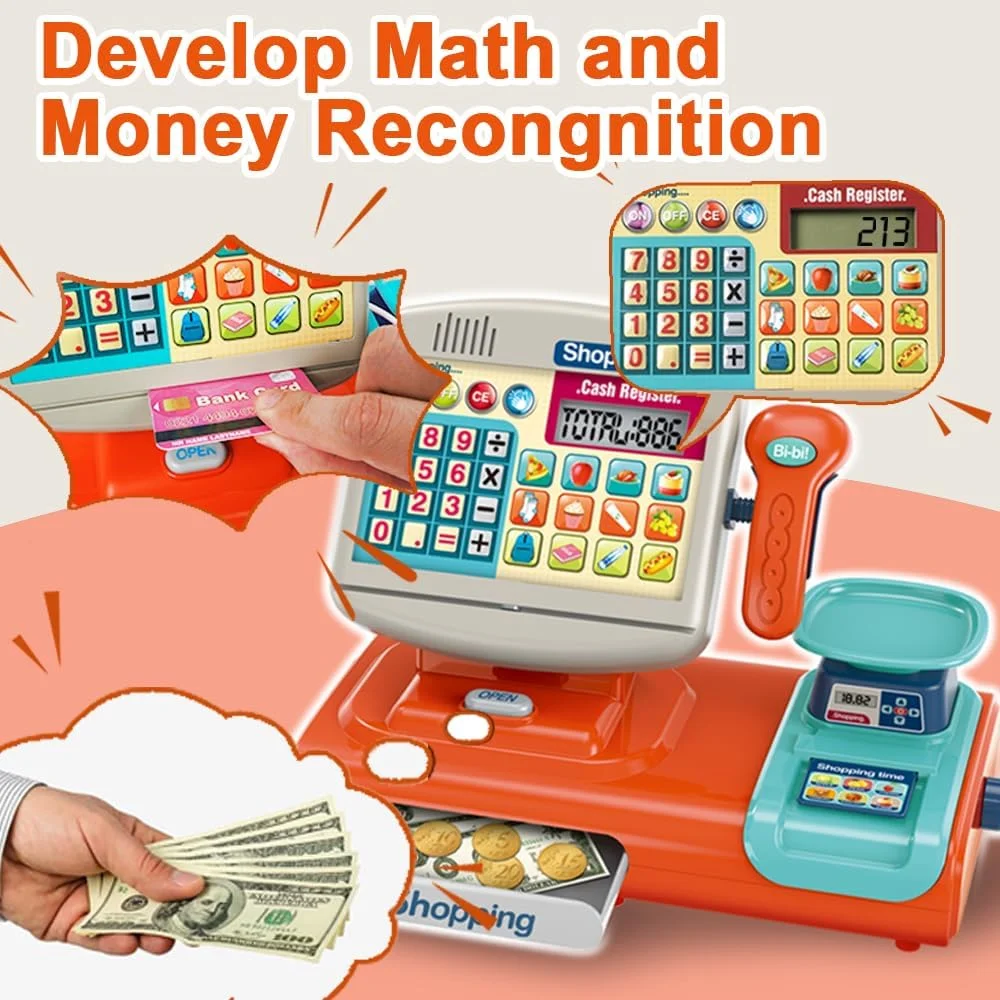 Socio de la industria del juguete, juego de simulación, juguete de supermercado preescolar, máquina de cajero electrónico, caja registradora de juguete para niños - Imagen 6