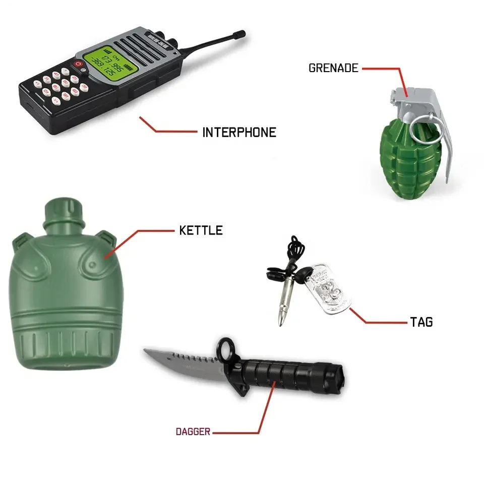 Proveedor de juguetes listo para exportar, juego de simulación, juego de juguetes militares preescolares, juego del ejército, juguetes para juego de imitación, soldado, disfraz del ejército para niños - Imagen 3