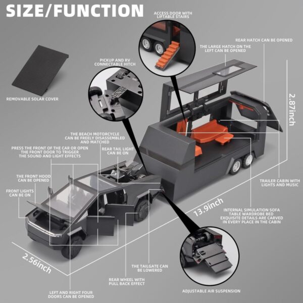 ISO Certified Toy Factory Toy Cars 1/32 Cybertruck Pickup Trailer Alloy Car Model Diecasts Metal Toy Off-road Vehicles Truck Model Sound and Light - Image 2