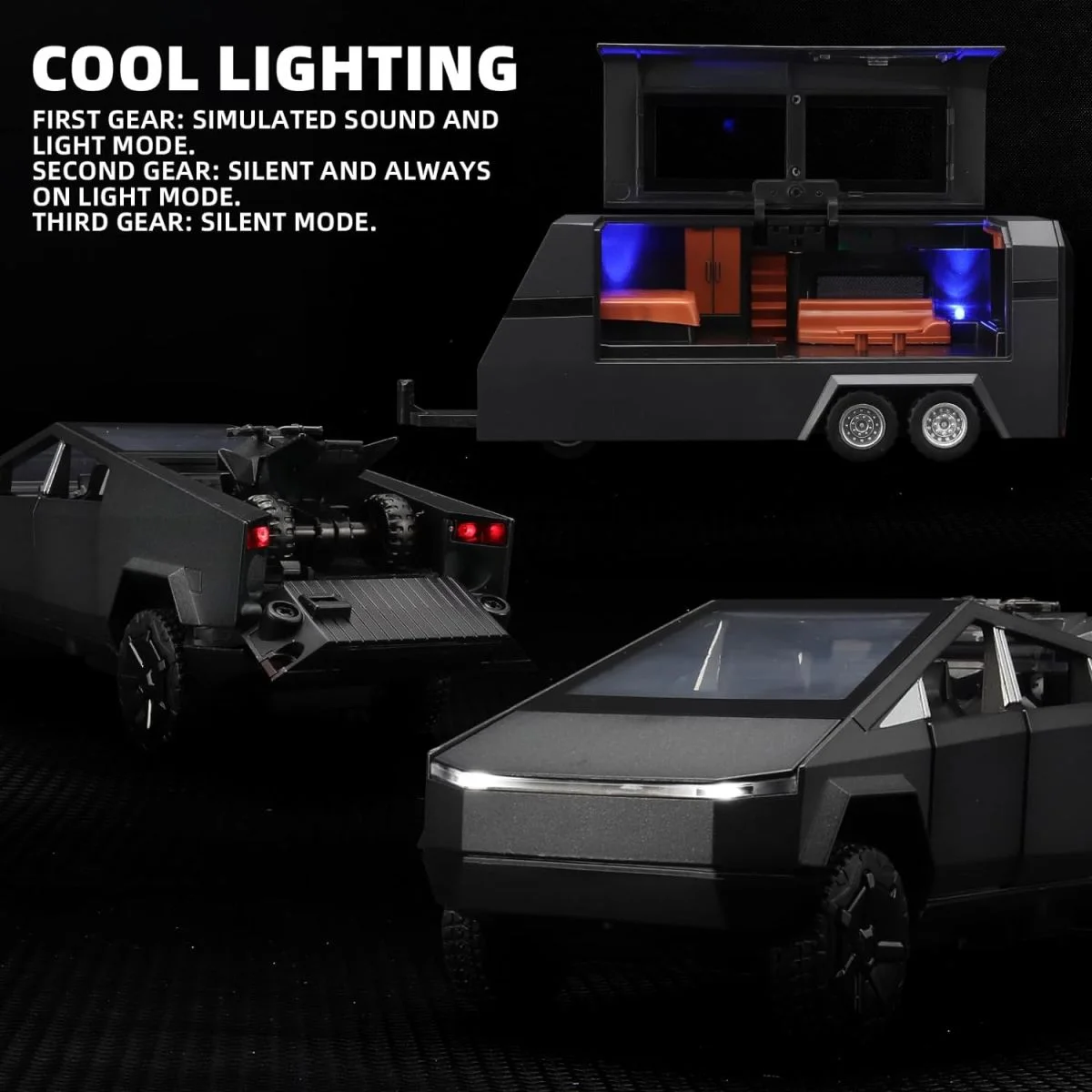 ISO 인증 장난감 공장 장난감 자동차 1/32 Cybertruck 픽업 트레일러 합금 자동차 모델 다이캐스트 금속 장난감 오프로드 차량 트럭 모델 소리와 빛 - 영상 3