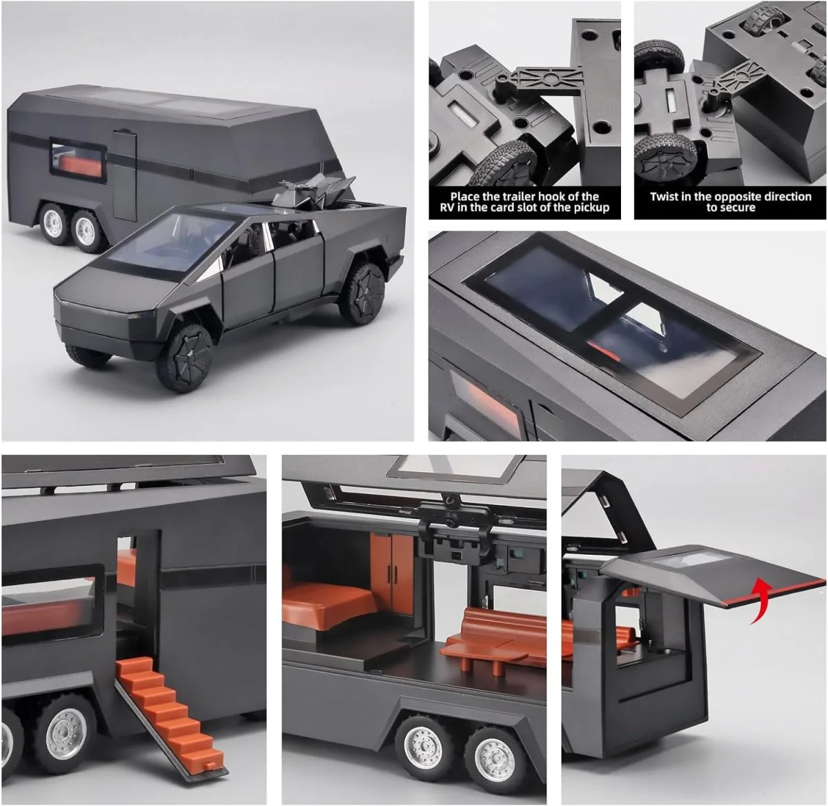 ISO 인증 장난감 공장 장난감 자동차 1/32 Cybertruck 픽업 트레일러 합금 자동차 모델 다이캐스트 금속 장난감 오프로드 차량 트럭 모델 소리와 빛 - 영상 6