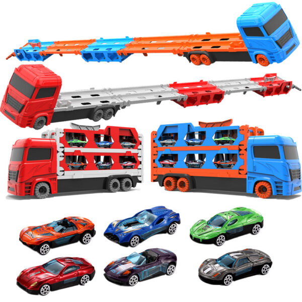 Safe Toys China Toy Cars Big Large Double Catapult Deformation Folding Truck Metal Diecast Transporter Toy Juguetes - Imagem 3