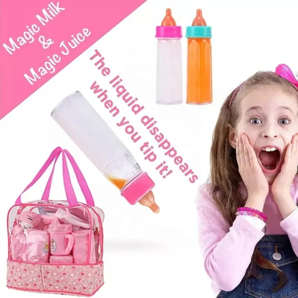 Large Scale Manufacturing 30 Piece Baby Doll Accessories Doll Feeding Care Set with Magic Bottles in a Bag for Kids Pretend Play Set - Bild 2