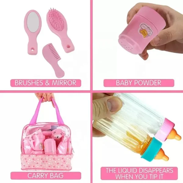 Large Scale Manufacturing 30 Piece Baby Doll Accessories Doll Feeding Care Set with Magic Bottles in a Bag for Kids Pretend Play Set - Bild 3