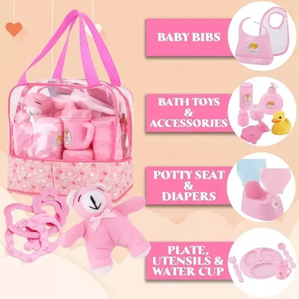 Large Scale Manufacturing 30 Piece Baby Doll Accessories Doll Feeding Care Set with Magic Bottles in a Bag for Kids Pretend Play Set - Bild 5