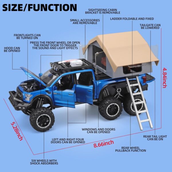 Toy Exporter China 1:24 Raptor F150 Big Wheel Alloy Diecast Car Model with Sound Light Pull Back Car Toys - 画像 2