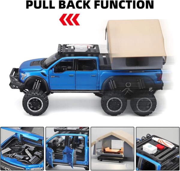 Toy Exporter China 1:24 Raptor F150 Big Wheel Alloy Diecast Car Model with Sound Light Pull Back Car Toys - 画像 5