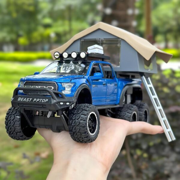 Toy Exporter China 1:24 Raptor F150 Big Wheel Alloy Diecast Car Model with Sound Light Pull Back Car Toys - 画像 6