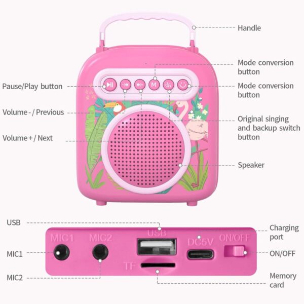 OEM Toys China Singing Toy Musical Instruments Microphone Speaker Sound Baby Bluetooh Karaoke Machine For Kids With 2 Microphone - Imagen 3