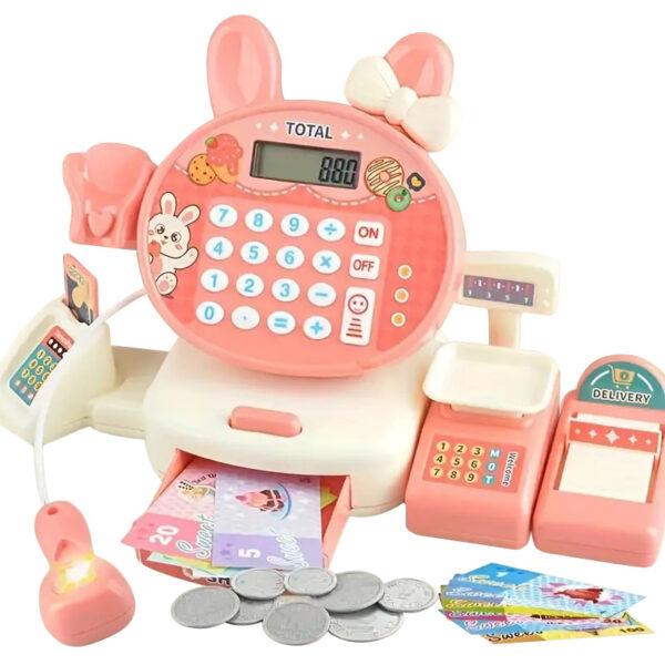 Safe Toys China High Quality Pink Electronic Pretend Calculator Supermarket Shopping Cash Register Toy Set for Kids