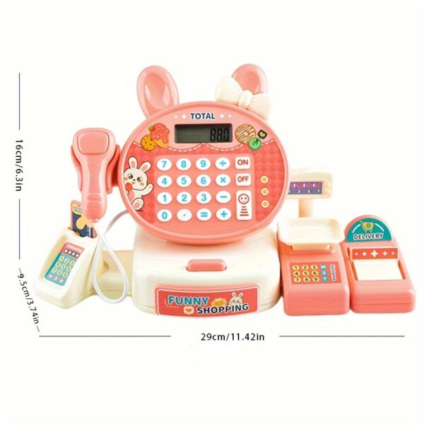 Safe Toys China High Quality Pink Electronic Pretend Calculator Supermarket Shopping Cash Register Toy Set for Kids - Image 2