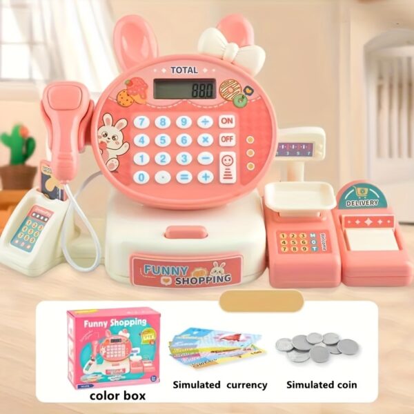 Safe Toys China High Quality Pink Electronic Pretend Calculator Supermarket Shopping Cash Register Toy Set for Kids - Image 3