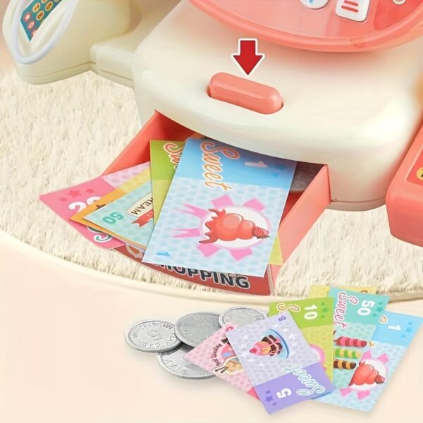 Safe Toys China High Quality Pink Electronic Pretend Calculator Supermarket Shopping Cash Register Toy Set for Kids - Image 5