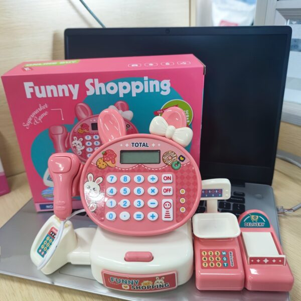 Safe Toys China High Quality Pink Electronic Pretend Calculator Supermarket Shopping Cash Register Toy Set for Kids - Image 6