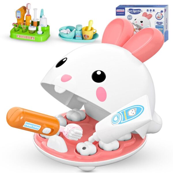 Custom Toy Manufacturer Children Pretend Play Juguetes De Doctor Plastic Pet Dentist Rabbit Play Doctor Toy Set for Kids