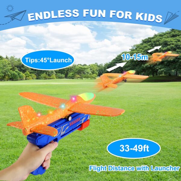 Kids Outdoor Toys 3 Pack 13.2'' LED Foam Glider Catapult Plane Launch Launcher Toys wiht 2 Flight Modes - Изображение 2