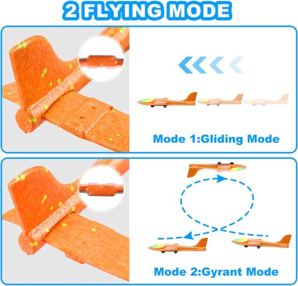 Kids Outdoor Toys 3 Pack 13.2'' LED Foam Glider Catapult Plane Launch Launcher Toys wiht 2 Flight Modes - Изображение 3