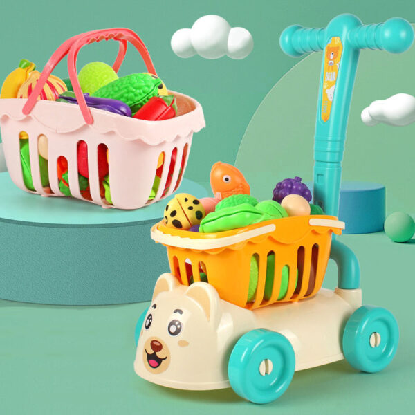 Wholesale Toy Supplier Kids Kitchen Role Play Fruit Cutting Set Simulation Supermarket Shopping Cart Toys - Imagem 3