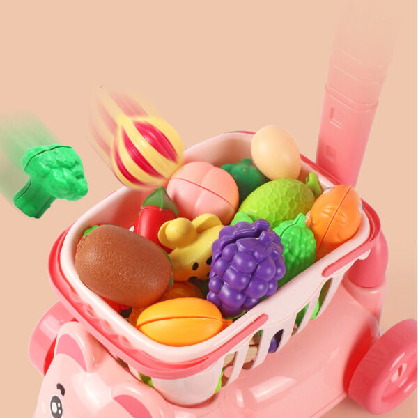 Wholesale Toy Supplier Kids Kitchen Role Play Fruit Cutting Set Simulation Supermarket Shopping Cart Toys - Imagem 4