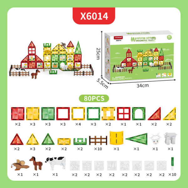 80 Piece STEM Learning Travel Toy Set Boys and Girls Magnetic Tiles Window Art with Glue Paint Magnetic Blocks - Image 6