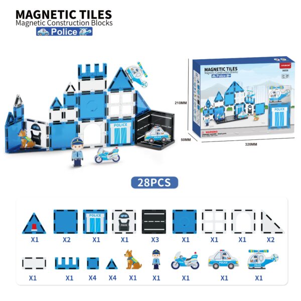 3D Police Theme Magnetic Blocks Set Plastic Building Toys with Magnets for Children Magnetic Tiles Blocks - Image 3