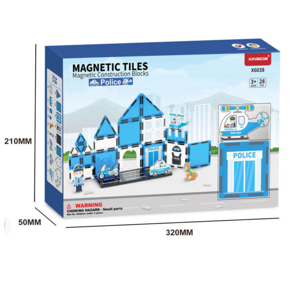 3D Police Theme Magnetic Blocks Set Plastic Building Toys with Magnets for Children Magnetic Tiles Blocks - Image 4