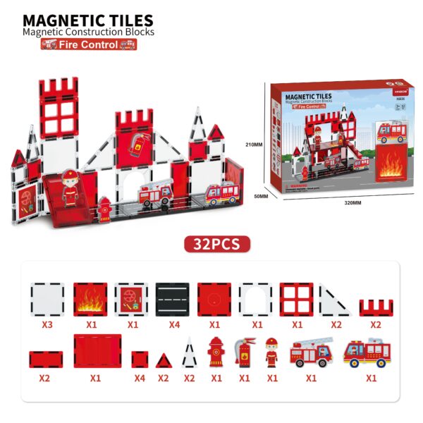 早期教育磁気構造ブロックおもちゃ火災制御テーマ磁気タイル組み立て磁気おもちゃ - 画像 3