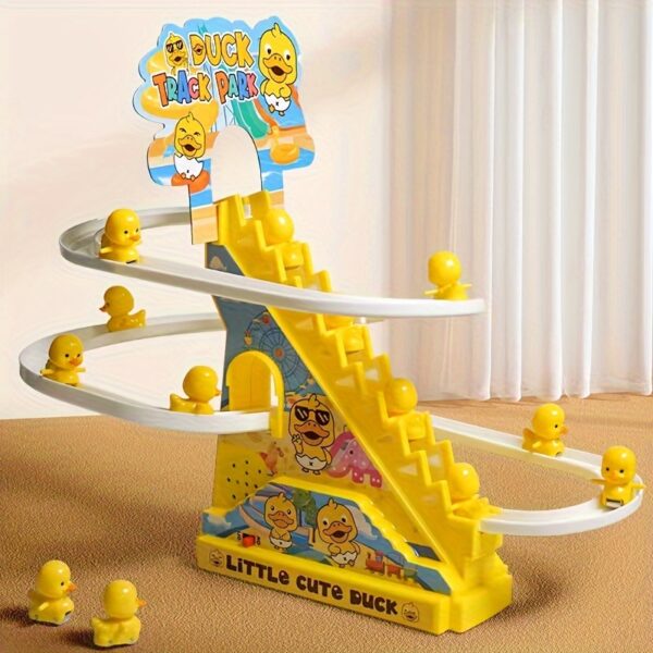 Cute Duckling Light Music Early Education Toy Track Slide Toy Little Duck Electric Climbing Stairs Toy