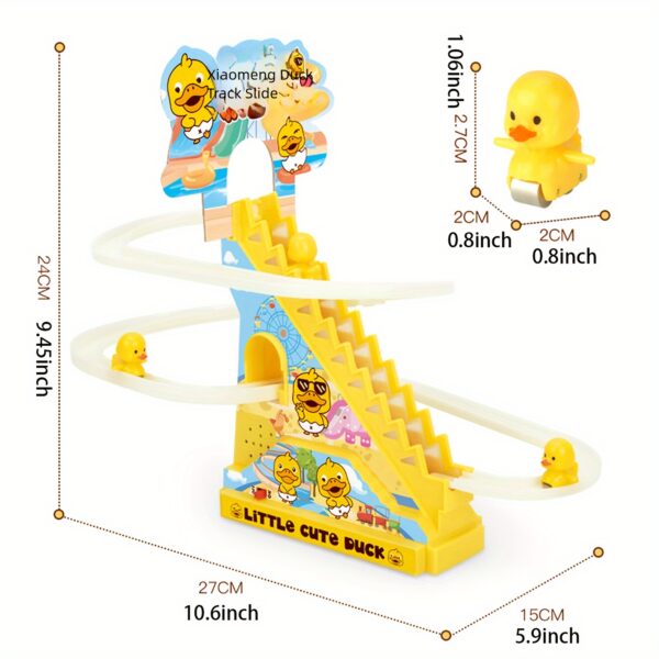 Cute Duckling Light Music Early Education Toy Track Slide Toy Little Duck Electric Climbing Stairs Toy - 영상 2