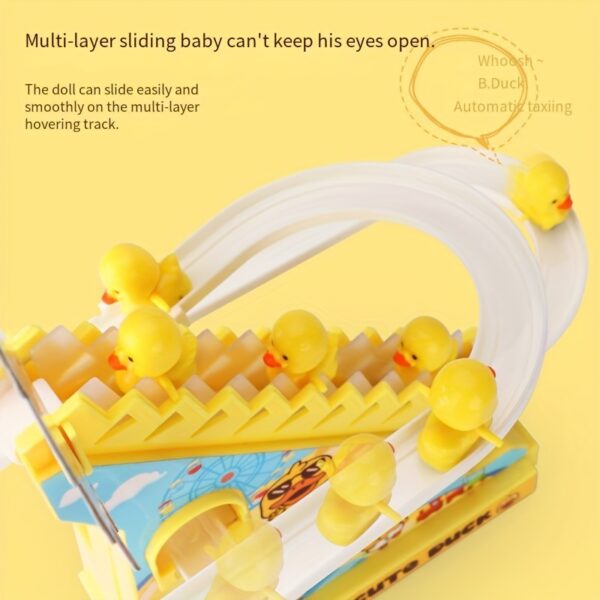 Cute Duckling Light Music Early Education Toy Track Slide Toy Little Duck Electric Climbing Stairs Toy - 영상 4