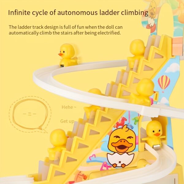 Cute Duckling Light Music Early Education Toy Track Slide Toy Little Duck Electric Climbing Stairs Toy - 영상 5