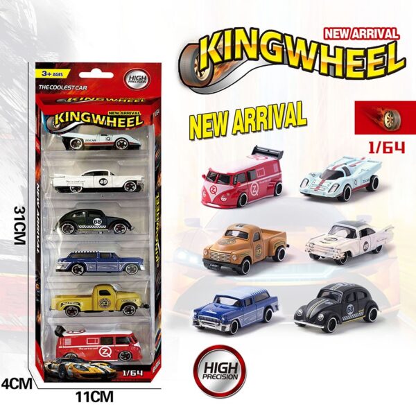 Hot 6Pcs/Set King wheels 1:64 Scale Alloy Pull Back Diecast Toys Collection Vehicles Model Toys Car - Imagem 5